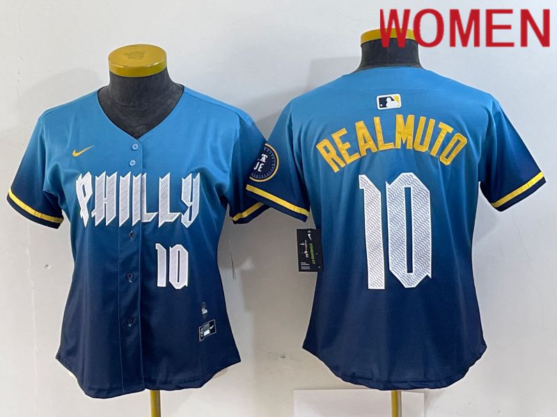 Women Philadelphia Phillies #10 Realmuto Blue City Edition Nike 2024 MLB Jersey style 4->women mlb jersey->Women Jersey